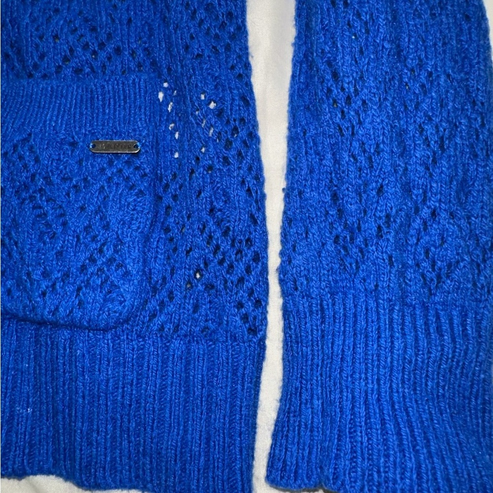 Hollister royal blue crochet knit button cardigan sweater with pockets Y2K - Picture 5 of 8